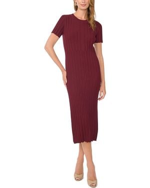 1.STATE Short-sleeve Crewneck Ribbed Midi Dress - Red