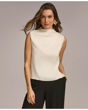 Donna Karan Draped High Neck Sleeveless Top - Natural