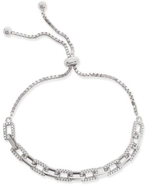 SUZY LEVIAN NEW YORK Sterling Pave Cubic Zirconia Adjustable Bolo Paperclip Bracelet - Metallic