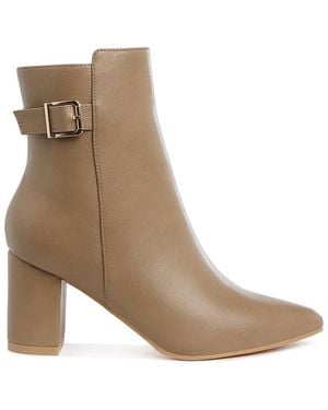 LONDON RAG Conchos Belt Detail Block Heel Boots - Brown