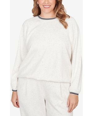 Ruby Rd. Plus Size Bubble Hem Fleck Knit Pullover Top - White