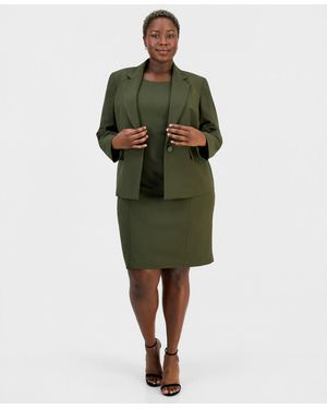 Le Suit Plus Size One-button Peplum Jacket & Basic Sheath Dress Suit - Green
