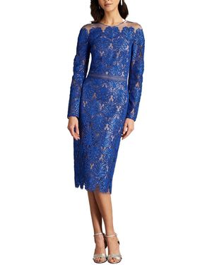 Tadashi Shoji Camie Sequin Embroidered Off Shoulder Illusion Dress - Blue
