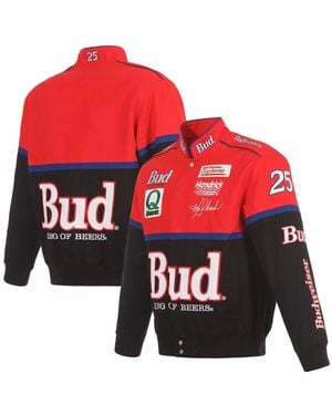 JH Design Black/red Ken Schrader Bud King Of Beers Twill Driver Uniform Full-snap Jacket