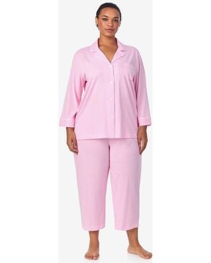 Ralph Lauren Plus Size Button-front Top And Pants Pajama Set - Pink