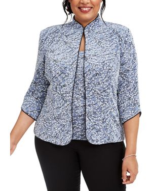 Alex Evenings Plus Size Printed Mandarin Jacket & Top Set - Blue