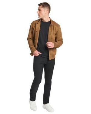 Kenneth Cole Faux Suede Snap Front Bomber Jacket Performance Crewneck T Shirt Slim Tapered Tech Pants - Black
