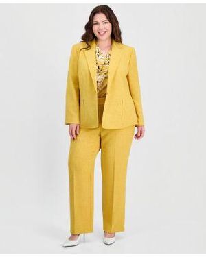 Kasper Plus Size Single Button Blazer Cap Sleeve Top Pants - Yellow