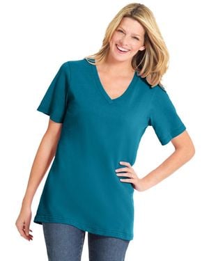 Woman Within Plus Size Perfect Short-sleeve V-neck Tee - Blue