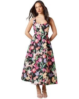Oasis Occasion Floral Strappy Twill Midi Dress - White