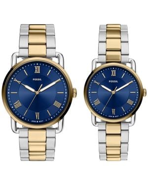 Fossil Copeland Quartz Stainless Steel Watch Set 42mm And 34mm - Blue
