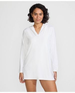 Lands' End Long Sunshade Upf 50 Hooded Mini Swim Swim Cover-up Dress - White