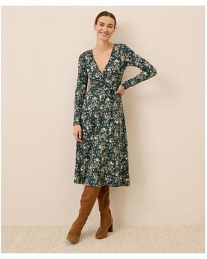 Pact Organic Cotton Fit & Flare Faux Wrap Dress - Green