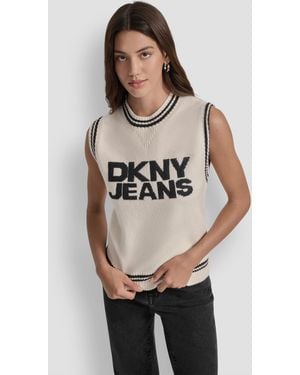 DKNY Logo Detail Sleeveless Sweater - Natural
