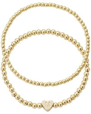 Adornia Gold Ball Bead Initial Bracelet Set - Metallic