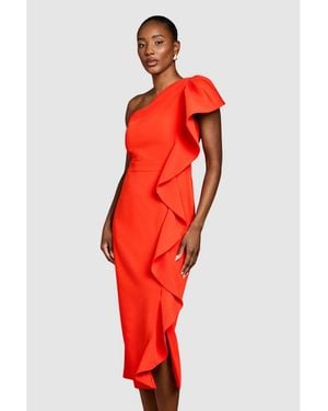 Coast One Shoulder Pencil Midi Dress - Red