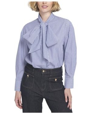 Elle Collection Striped Bow Shirt Blouse Top - Blue