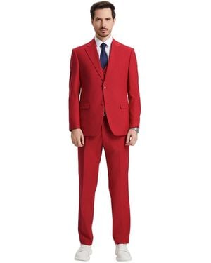 Stacy Adams Hybrid-fit 3pc Notch Lapel Suit Set - Red