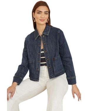 Yumi' Denim Jacket With Patch Pockets - Blue
