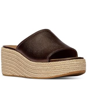Fitflop Platfforms Espadrille Leather Wedge Slides - Brown