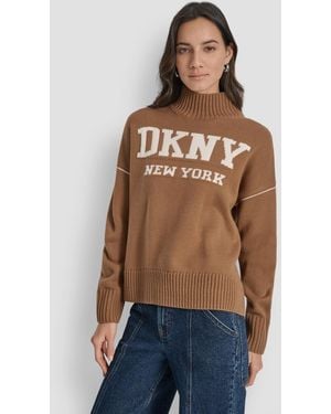 DKNY Intarsia Logo Turtleneck Sweater - Blue