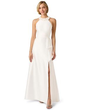 slim fit dress slacks Uliana White Floral Lace Halterneck Maxi Dress - White 4 main image 0