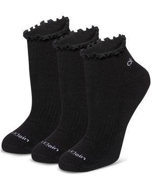 Calvin Klein 3-pk. Ruffled Quarter Performance Socks - Black