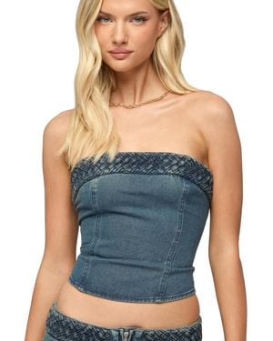 Edikted Braidey Strapless Denim Top - Blue
