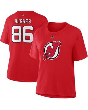 Fanatics Jack Hughes New Jersey Devils Authentic Stack Name Number T-shirt - Red