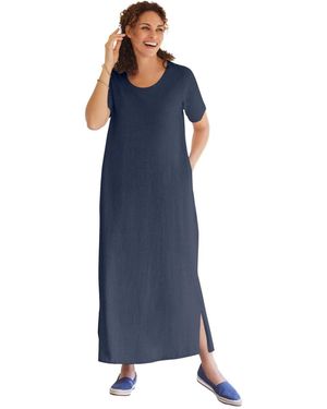 Woman Within Plus Size Perfect Short-sleeve Scoopneck Maxi Tee Dress - Blue