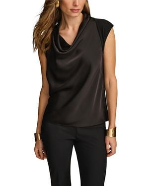 Donna Karan Cowl-neck Cap-sleeve Top - Black