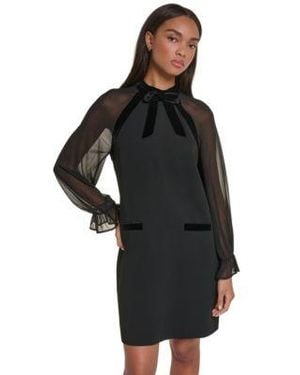 KARL LAGERFELD Long Sleeve Mock Neck Velvet Bow Dress - Black