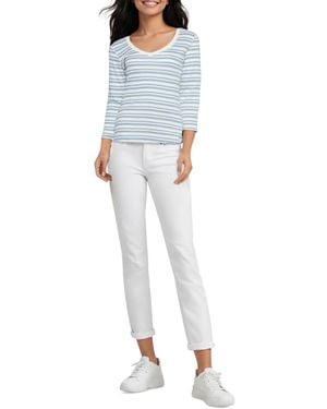 Three Dots V-neck 3/4-sleeve T-shirt - Blue