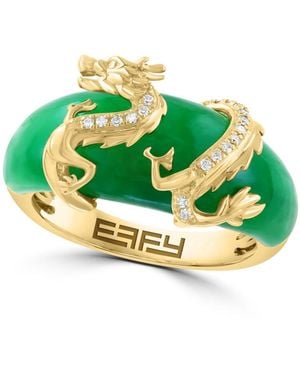 Effy Jade And Diamond Dragon Ring (1/20 Ct. T.w. Diamond - Green