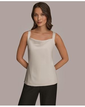 Donna Karan Silk Cowl Neck Sleeveless Camisole Top - Natural