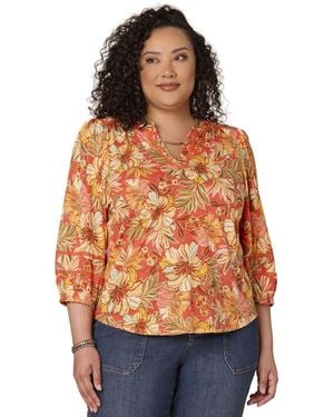 Democracy Plus Size V-neck Half-placket Top - Orange