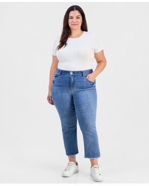 Democracy Plus Size High-waisted Straight-leg Frayed-hem Jeans - Blue
