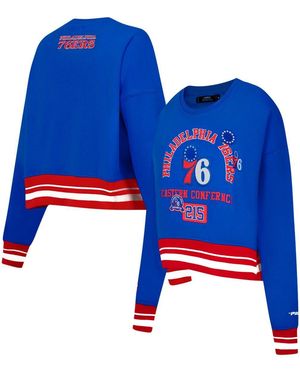 Pro Standard Philadelphia 76ers Area Code Cropped Pullover Sweatshirt - Blue