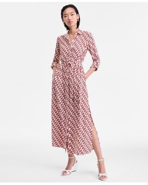 INC International Concepts Printed Shirt Maxi Dress - Pink