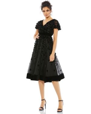 Mac Duggal Embellished Butterfly Sleeve Velvet Hem Midi Dress - Black