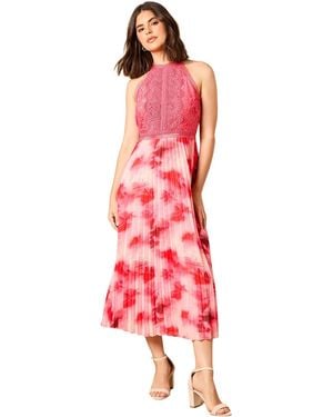 Oasis Printed Lace Mix Halterneck Midi Dress - Red