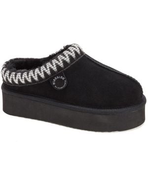 Dearfoams Fireside By Queenstown Genuine Shearling Clog With Embroidery - Black