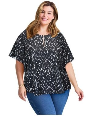 Avenue Flutter Sleeve Keyhole Blouse - Blue