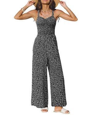 CUPSHE Soft Smocked Spaghetti Strap Wide Leg Jumpsuit - Black