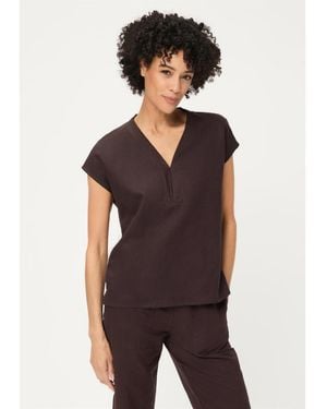 Olsen Solid Mixed Media Tunic T-shirt - Brown
