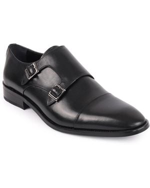 VELLAPAIS Lefors Double Monk Slip-on Dress Shoes - Black