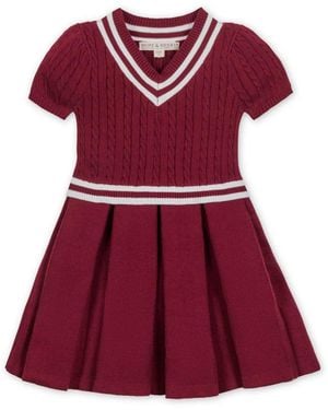 Hope & Henry Little And Big Girls' Organic Short Sleeve Cricket Sweater Dress - Red