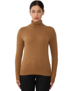 Jennie Liu 100% Pure Cashmere Long Sleeve Turtleneck Pullover Sweater - Brown