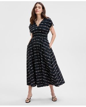 INC International Concepts Striped Double V-neck Cotton Dress - Blue