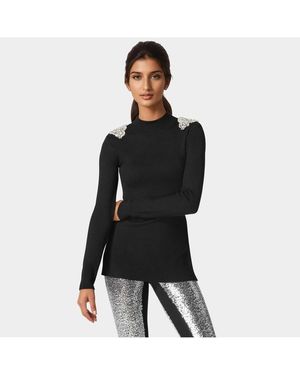 Bebe Embellished Mock Neck Tunic Sweater - Black